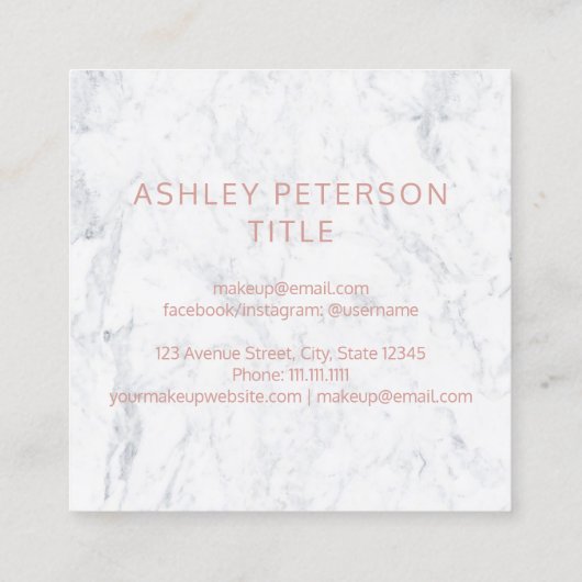 Aangepast logo moderne roos goudkleurige witte mar vierkante visitekaartje (Achterkant)