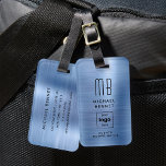 Aangepast Logo Monogrammed Blauw geborsteld Metaal Bagagelabel<br><div class="desc">Aangepast Logo Monogrammed Blue Brushed Metal Bagagelabel. Pas het aan met uw gegevens en uw bedrijf logo.</div>