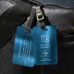 Aangepast Logo Monogrammed Blue Faux geborsteld me Bagagelabel<br><div class="desc">Aangepast Logo Monogrammed Blue Faux geborsteld metaal Bagagelabel. Pas het aan met uw gegevens en uw bedrijf logo.</div>