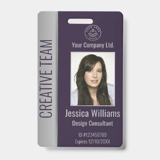 Aangepast Logo naam foto-streepjescode Paars Badge (Front)
