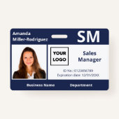 Aangepast Logo Navy Blue Photo ID Badge (Voorkant)
