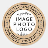 Aangepast logo of foto Kraft bekijk het retouradre Ronde Sticker (Voorkant)