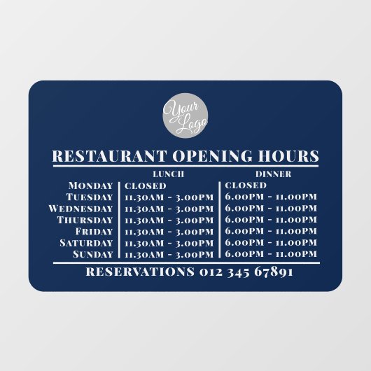 Aangepast logo openingsuren lunch diner restaurant raamsticker (Vel)