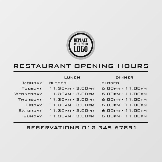 Aangepast logo openingsuren lunch diner restaurant raamsticker (Vel)