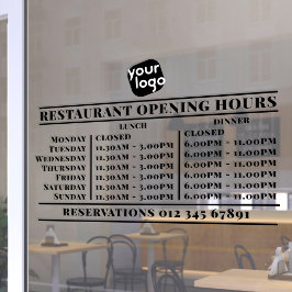 Aangepast logo openingsuren lunch diner restaurant raamsticker