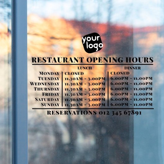 Aangepast logo openingsuren lunch diner restaurant raamsticker