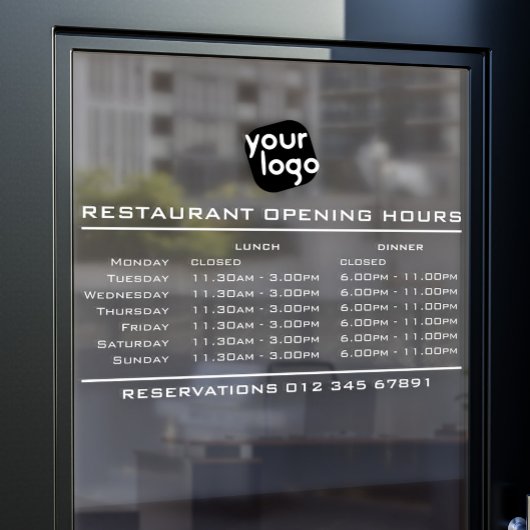 Aangepast logo openingsuren lunch diner restaurant raamsticker