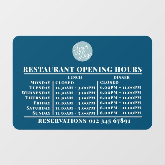 Aangepast logo openingsuren lunch diner uren resta raamsticker (Vel)