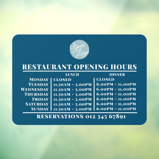 Aangepast logo openingsuren lunch diner uren resta raamsticker (Vel 3)