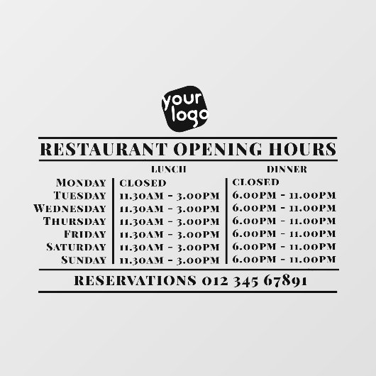 Aangepast logo openingsuren lunch diner uren resta raamsticker (Vel)