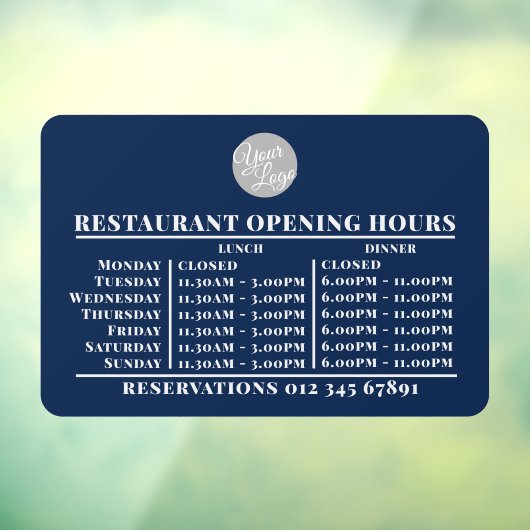 Aangepast logo openingsuren lunch diner uren resta raamsticker (Vel 3)
