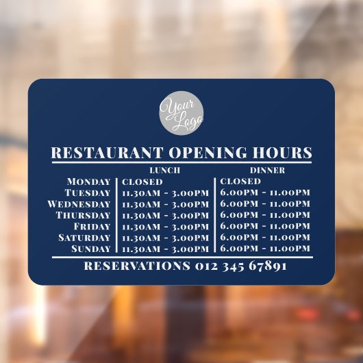 Aangepast logo openingsuren lunch diner uren resta raamsticker (Vel 2)