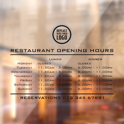 Aangepast logo openingsuren lunch diner uren resta raamsticker (Vel 2)