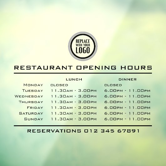 Aangepast logo openingsuren lunch diner uren resta raamsticker (Vel 3)