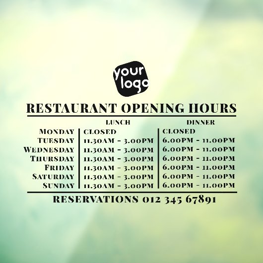 Aangepast logo openingsuren lunch diner uren resta raamsticker (Vel 3)