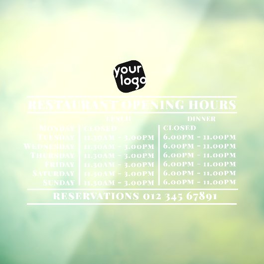 Aangepast logo openingsuren lunch diner uren resta raamsticker (Vel 3)