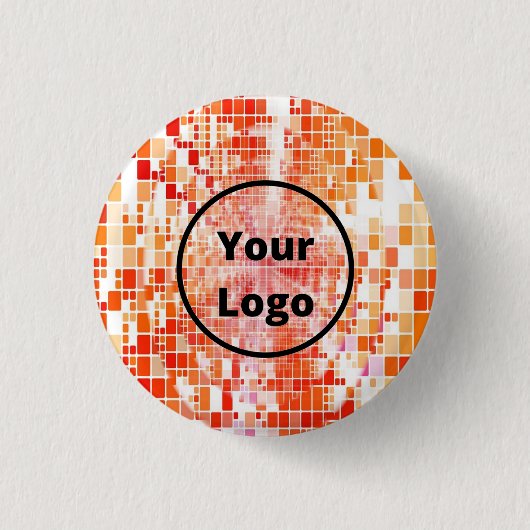 Aangepast logo oranje draadblokken ronde button 3,2 cm (Voorkant)