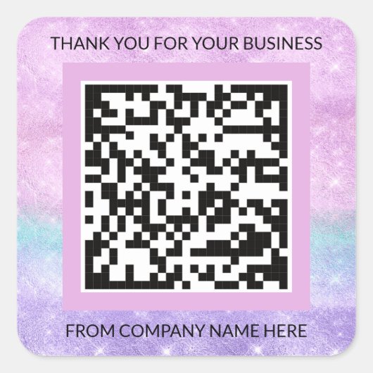 Aangepast Logo Paars Roze QRCode Naam Dank Zaken Vierkante Sticker (Voorkant)