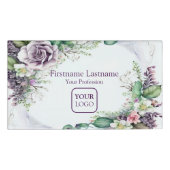 Aangepast Logo Paarse Floral Green Foliage Rustige Naambadge (Voorkant)