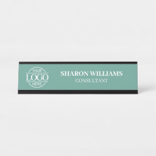 Aangepast Logo Professioneel Teal Groen Minimali Bureau Naambordje