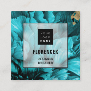 Aangepast Logo QR CODE Beautique Floral Blauwgroen Vierkante Visitekaartje