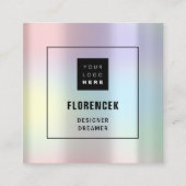 Aangepast Logo QR CODE Holografisch Roze Vierkante Visitekaartje (Voorkant)