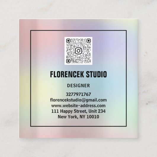 Aangepast Logo QR CODE Holografisch Roze Vierkante Visitekaartje (Achterkant)