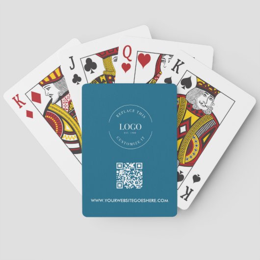 Aangepast logo & QR-code Modern zakelijk blauw Pokerkaarten (Achterkant)