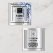 Aangepast Logo QR CODE Roos Blauw Silver Black Lij Vierkante Visitekaartje (Voorkant / Achterkant)