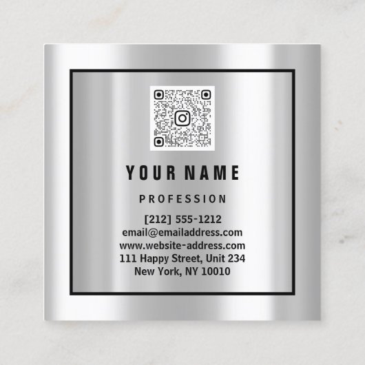 Aangepast Logo QR CODE Roos Blauw Silver Black Lij Vierkante Visitekaartje (Achterkant)