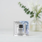 Aangepast Logo QR CODE Roos Blauw Silver Black Lij Vierkante Visitekaartje (Staand voorkant)