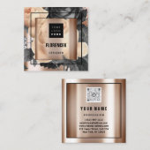 Aangepast Logo QR CODE Roos Gold Lijst Floral Eleg Vierkante Visitekaartje (Voorkant / Achterkant)