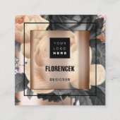 Aangepast Logo QR CODE Roos Gold Lijst Floral Eleg Vierkante Visitekaartje (Voorkant)