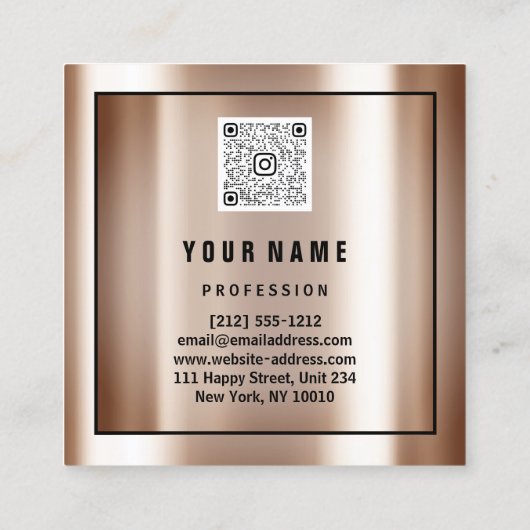 Aangepast Logo QR CODE Roos Gold Lijst Floral Eleg Vierkante Visitekaartje (Achterkant)