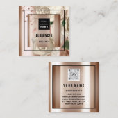 Aangepast Logo QR CODE Roos Gold Lijst FLowers Vierkante Visitekaartje (Voorkant / Achterkant)