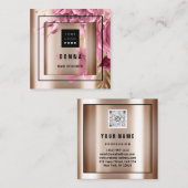 Aangepast Logo QR CODE Roos Gold Lijst Roze Vierkante Visitekaartje (Voorkant / Achterkant)