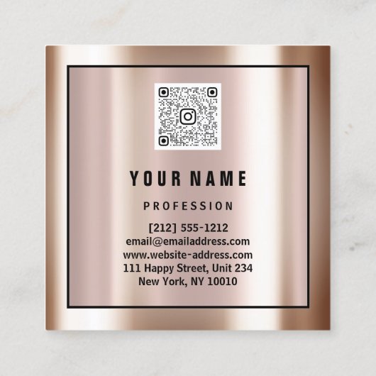 Aangepast Logo QR CODE Roos Gold omhuld kostuum Vierkante Visitekaartje (Achterkant)