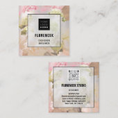 Aangepast Logo QR CODE Silver Floral Peach Lijst Vierkante Visitekaartje (Voorkant / Achterkant)