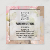 Aangepast Logo QR CODE Silver Floral Peach Lijst Vierkante Visitekaartje (Achterkant)
