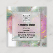 Aangepast Logo QR CODE Silver Grey Green Floral Li Vierkante Visitekaartje (Achterkant)