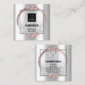 Aangepast Logo QR CODE Silver Grey Roos Lijst Vierkante Visitekaartje (Voorkant / Achterkant)