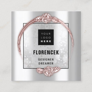 Aangepast Logo QR CODE Silver Grey Roos Lijst Vierkante Visitekaartje