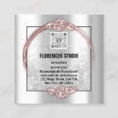 Aangepast Logo QR CODE Silver Grey Roos Lijst Vierkante Visitekaartje (Achterkant)