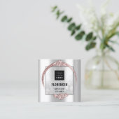 Aangepast Logo QR CODE Silver Grey Roos Lijst Vierkante Visitekaartje (Staand voorkant)