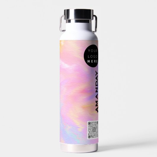 Aangepast Logo Qr-codenaam Holografisch Roze Waterfles (Voorkant)