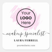 Aangepast logo roze penseelstreek typografie klass vierkante sticker (Voorkant)