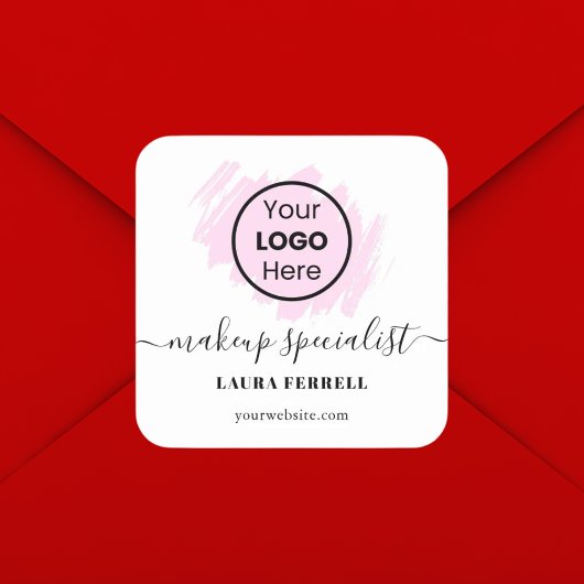 Aangepast logo roze penseelstreek typografie klass vierkante sticker