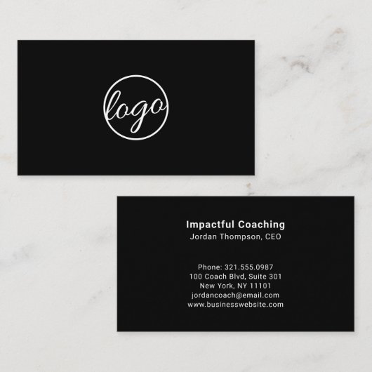 Aangepast Logo Simple Professional Black Modern Visitekaartje (Voorkant / Achterkant)
