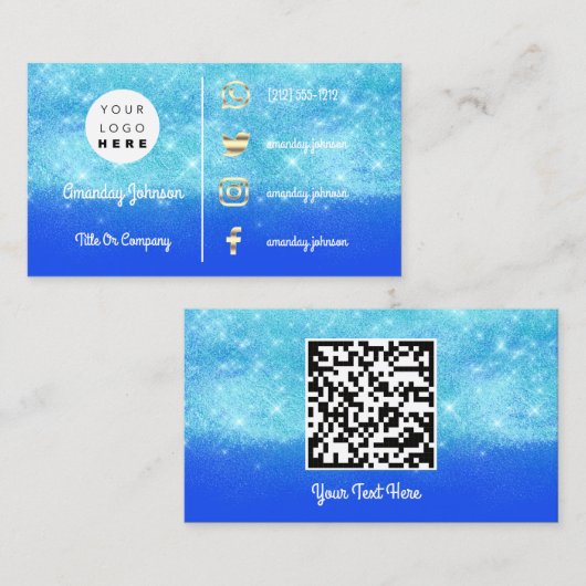 Aangepast Logo sociaal goud QR-code (blauw) Visitekaartje (Voorkant / Achterkant)