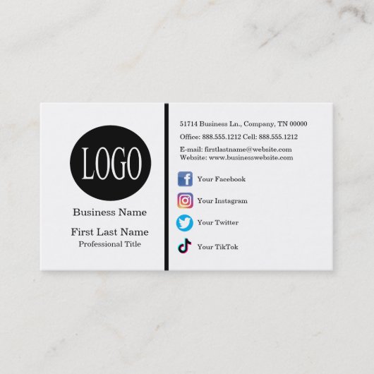 Aangepast logo sociale media pictogrammen minimali visitekaartje (Voorkant)